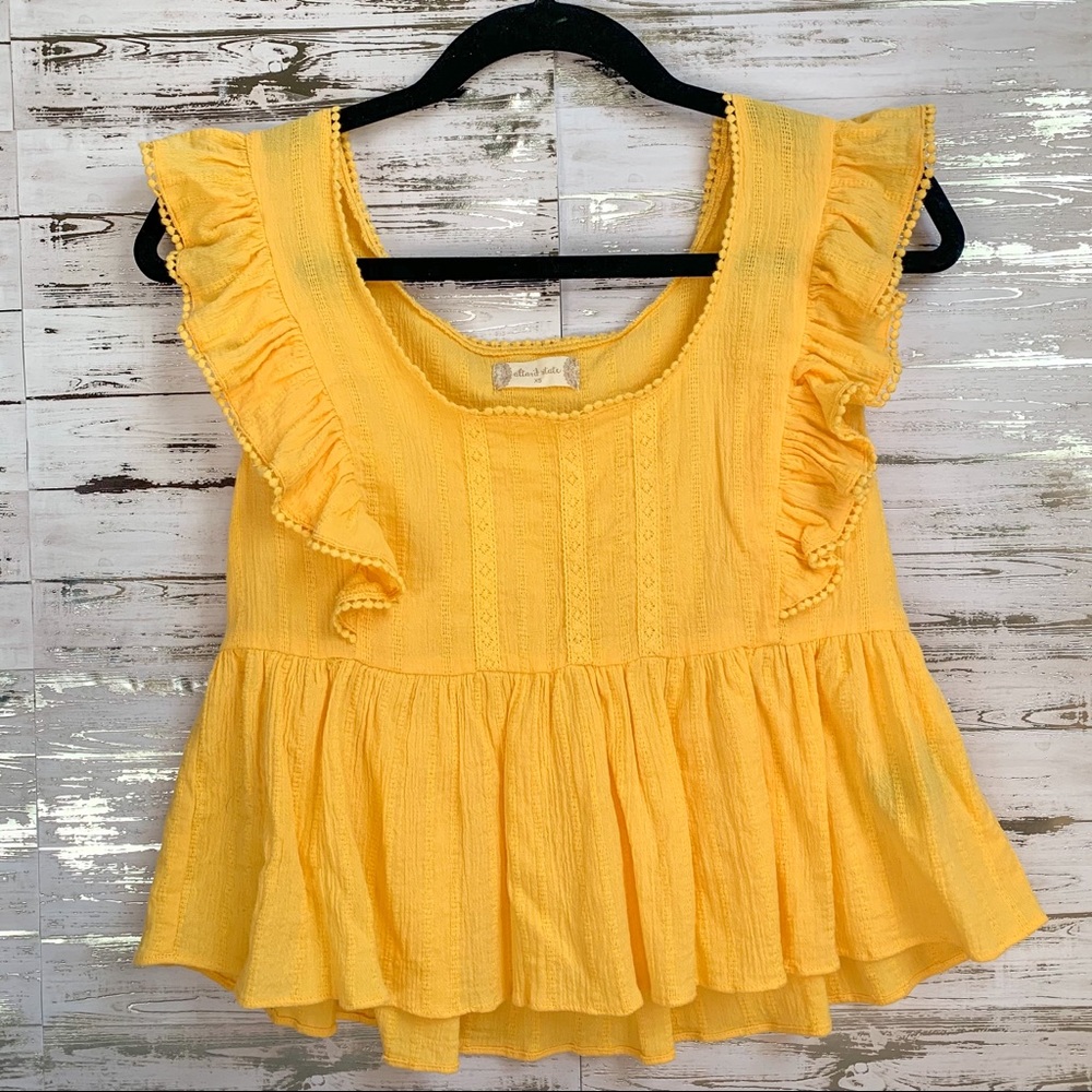 Altar’d State Yellow Flutter Pom Peplum Top
